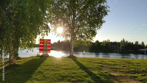 Sea mark on a green shore. photo