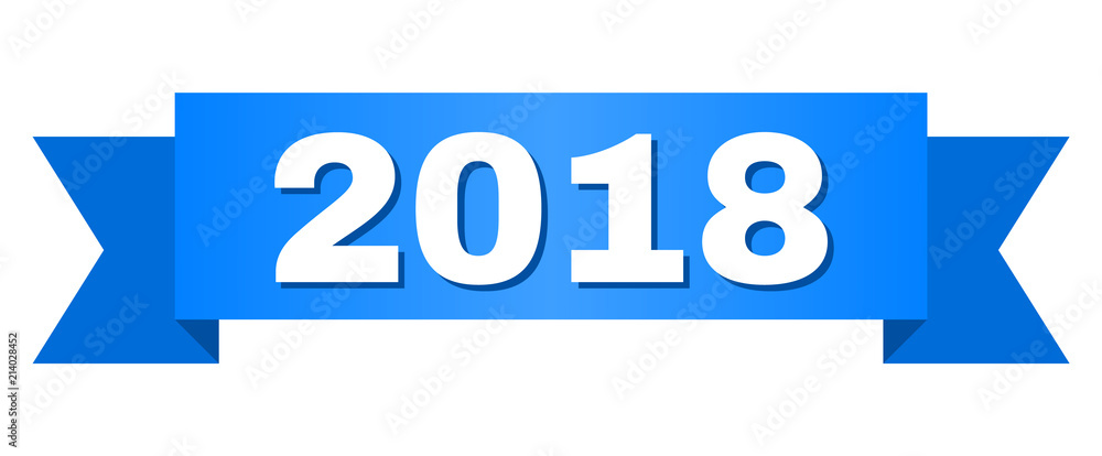 2018 text on a ribbon. Designed with white title and blue stripe. Vector banner with 2018 tag. 2018 text on a ribbon. Designed with white title and blue stripe. Vector banner with 2018 tag.