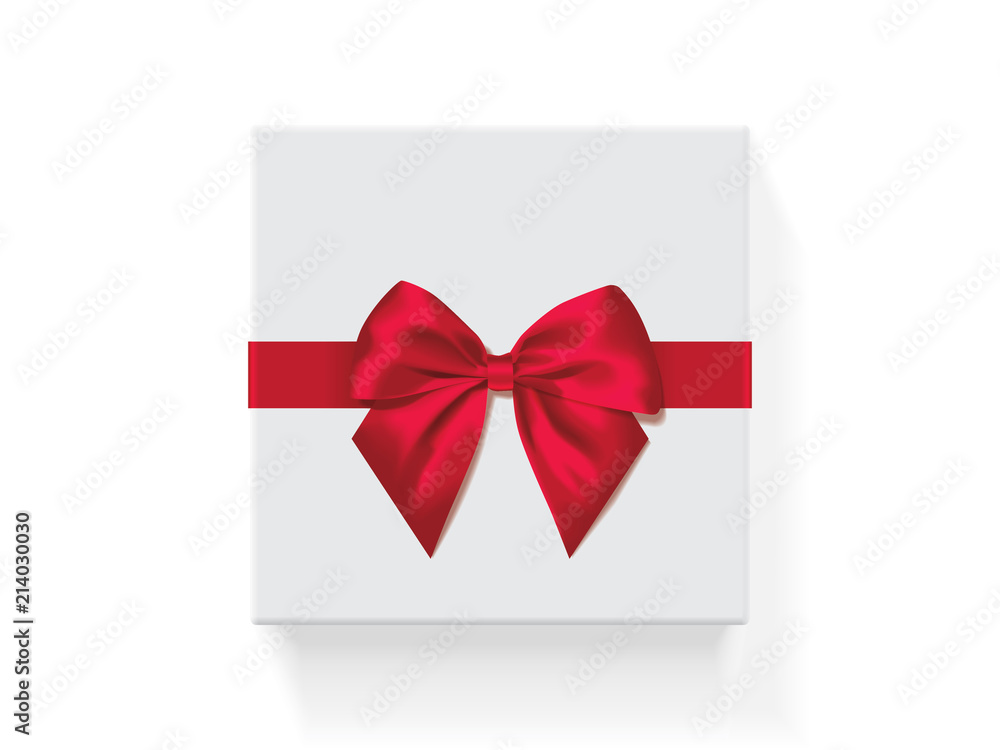 square white box with a red bow square white box with a red bow