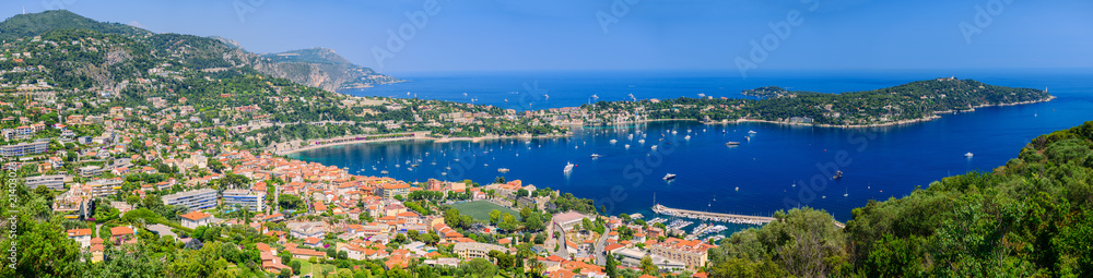 Great beautiful panorama of Villefranche-sur-Mer. French Riviera. Cote d'Azur.