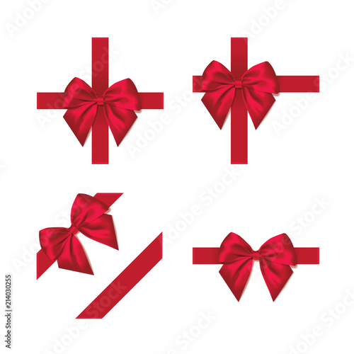 light red silk bow with ribbon decoration for gift