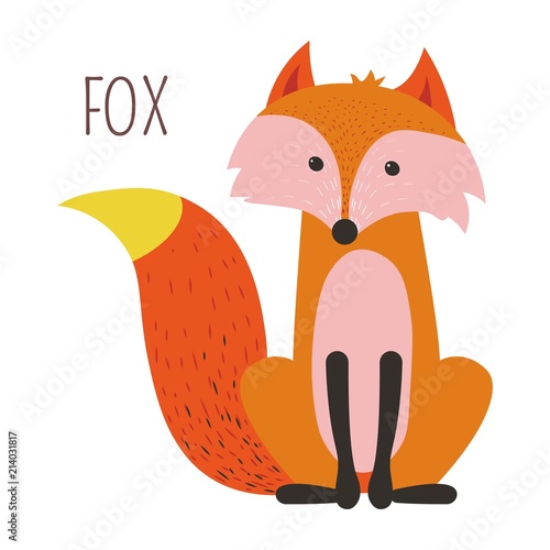 Wild forest fox childish cartoon book character
