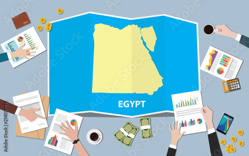 egypt africa economy country growth nation team discuss with fold maps view from top