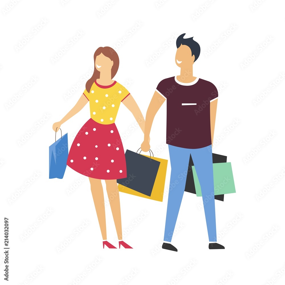 Couple on shopping with bags full of purchases