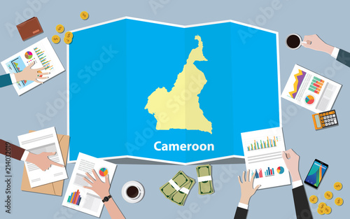 cameroon africa economy country growth nation team discuss with fold maps view from top