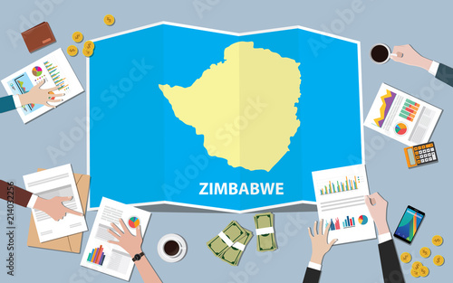 zimbabwe africa economy country growth nation team discuss with fold maps view from top
