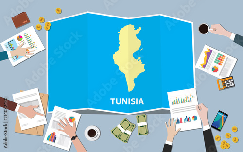 tunisia africa economy country growth nation team discuss with fold maps view from top