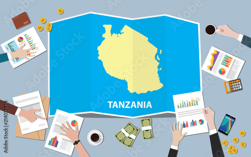 tanzania africa economy country growth nation team discuss with fold maps view from top