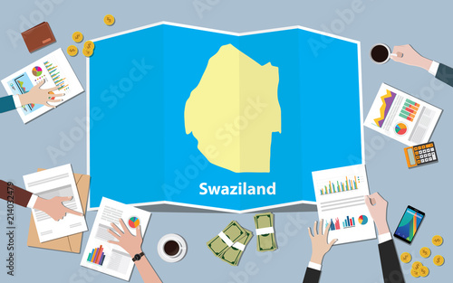 swaziland africa economy country growth nation team discuss with fold maps view from top