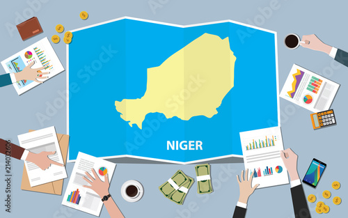 niger africa economy country growth nation team discuss with fold maps view from top