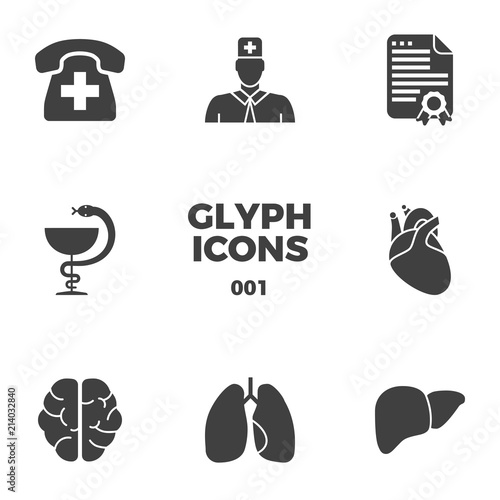 Medical Vector Icons Set. Glyph Related Icons, Sign and Symbols in Flat Design Medicine and Health Care with Elements for Mobile Concepts and Web Apps. Collection Infographic Logo and Pictogram