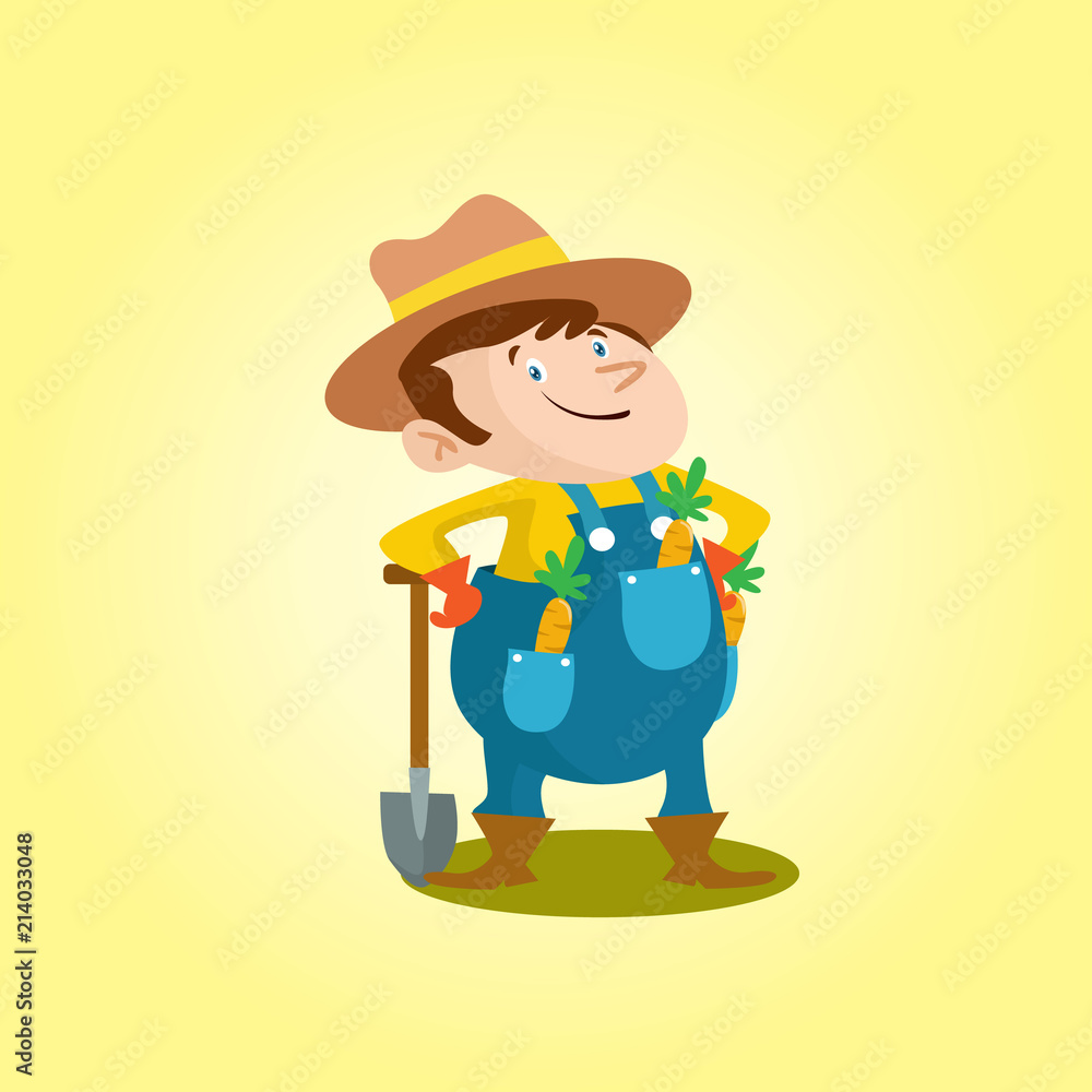 funny adorable farmer peasant agriculturist tiller gardener cartoon character