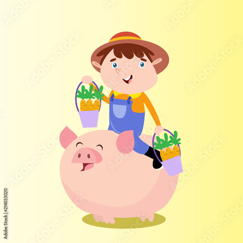 funny adorable farmer peasant agriculturist tiller gardener cartoon character