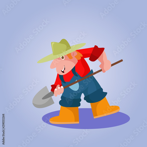 funny adorable farmer peasant agriculturist tiller gardener cartoon character