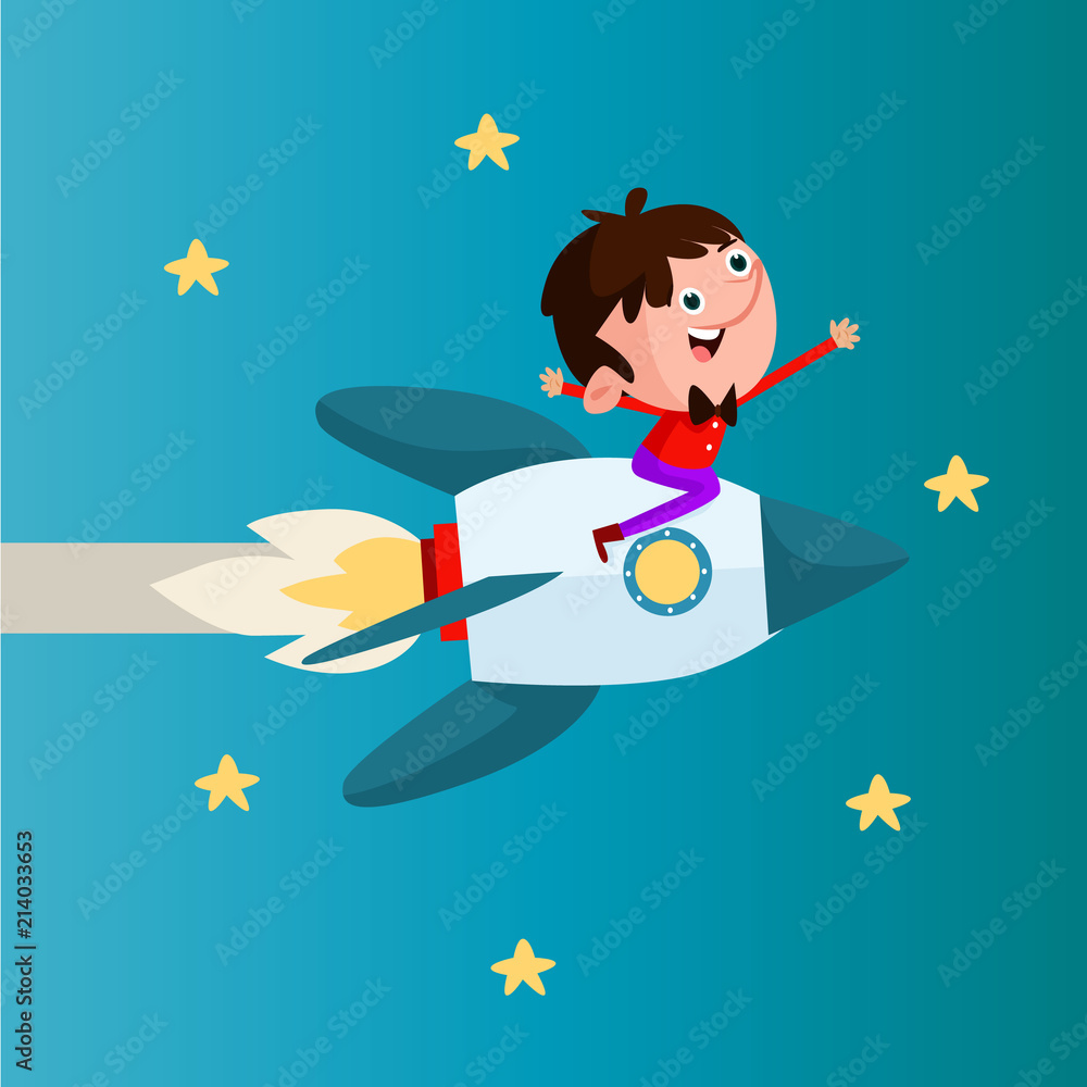 cute little ride a rocket jet boys cartoon character Stock Vector | Adobe  Stock