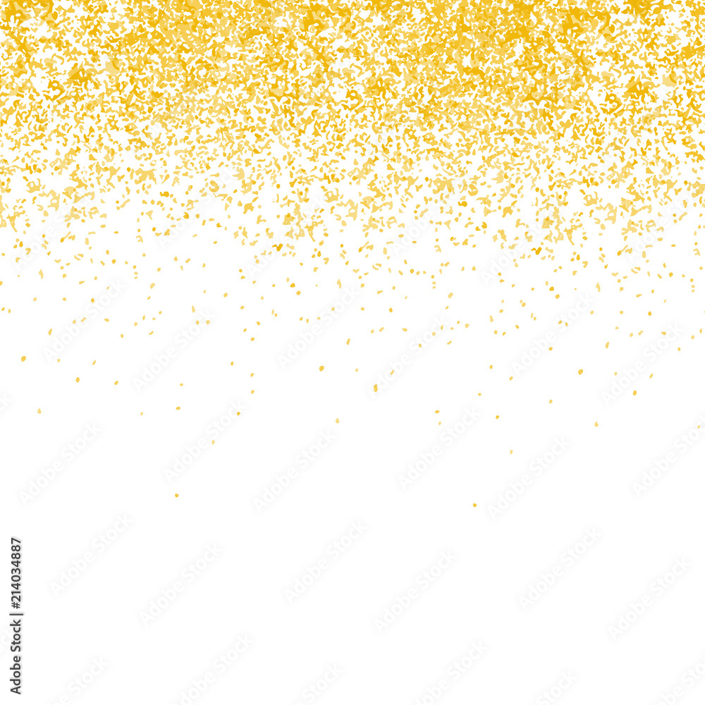 Gold glitter texture isolated on white background. Yellow dots background.