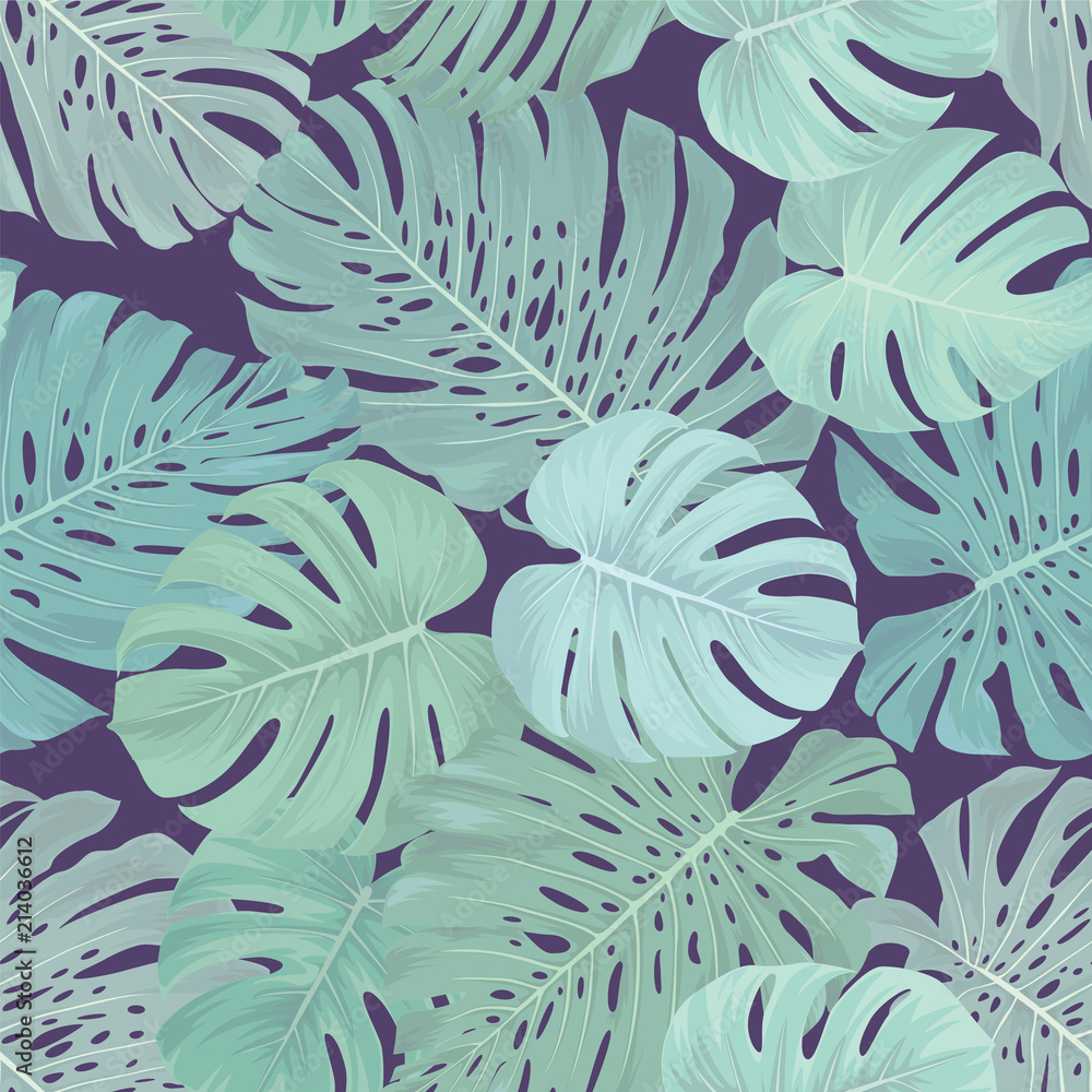 Seamless pattern of tropical leaves background. Vector set of exotic tropical garden for holiday invitations, greeting card and fashion design.