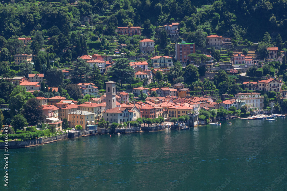 aerial shot of Torno, splendid village of Como Lake, Lombardy. Italy