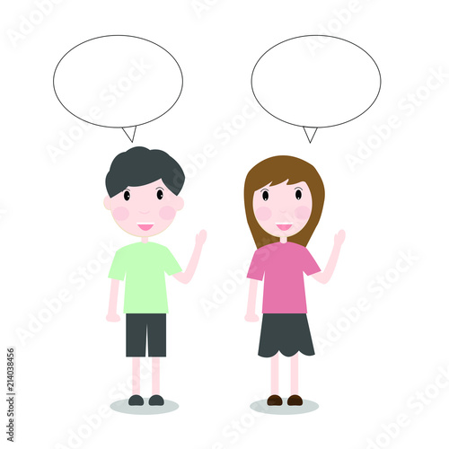 Happy students are talking with speech bubble.Vector illustration character design.