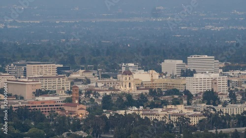 Sunset to night timelapse of the beautiful Rose Bowl, Pasadena City hall and Pasadena downtown view around twilight time photo