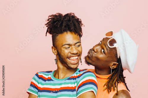 Tablou canvas The happy couple / Portrait of two men smiling  and having fun