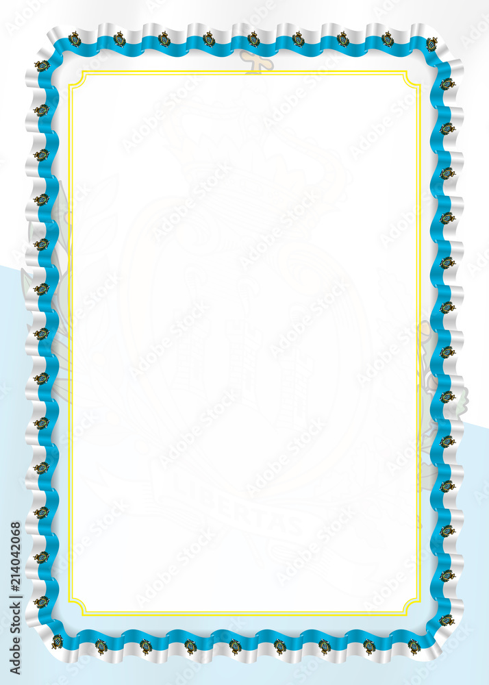 Frame and border of ribbon with San Marino flag, template elements for your certificate and diploma. Vector Frame and border of ribbon with San Marino flag, template elements for your certificate and diploma. Vector