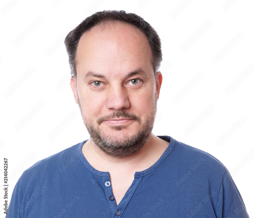middle aged man with stubble isolated on white