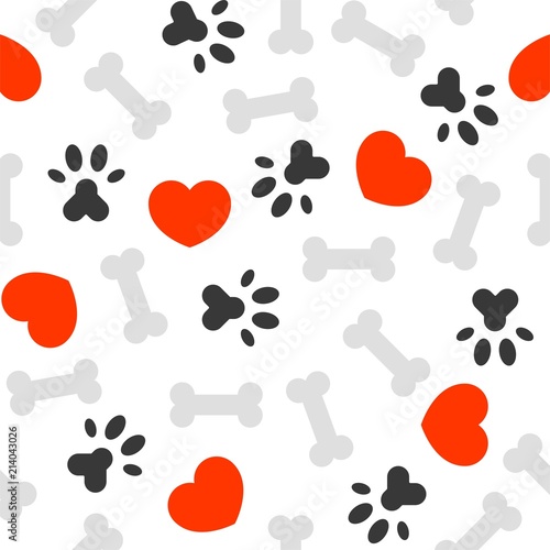 seamless pattern i love dog theme, bone and foot print