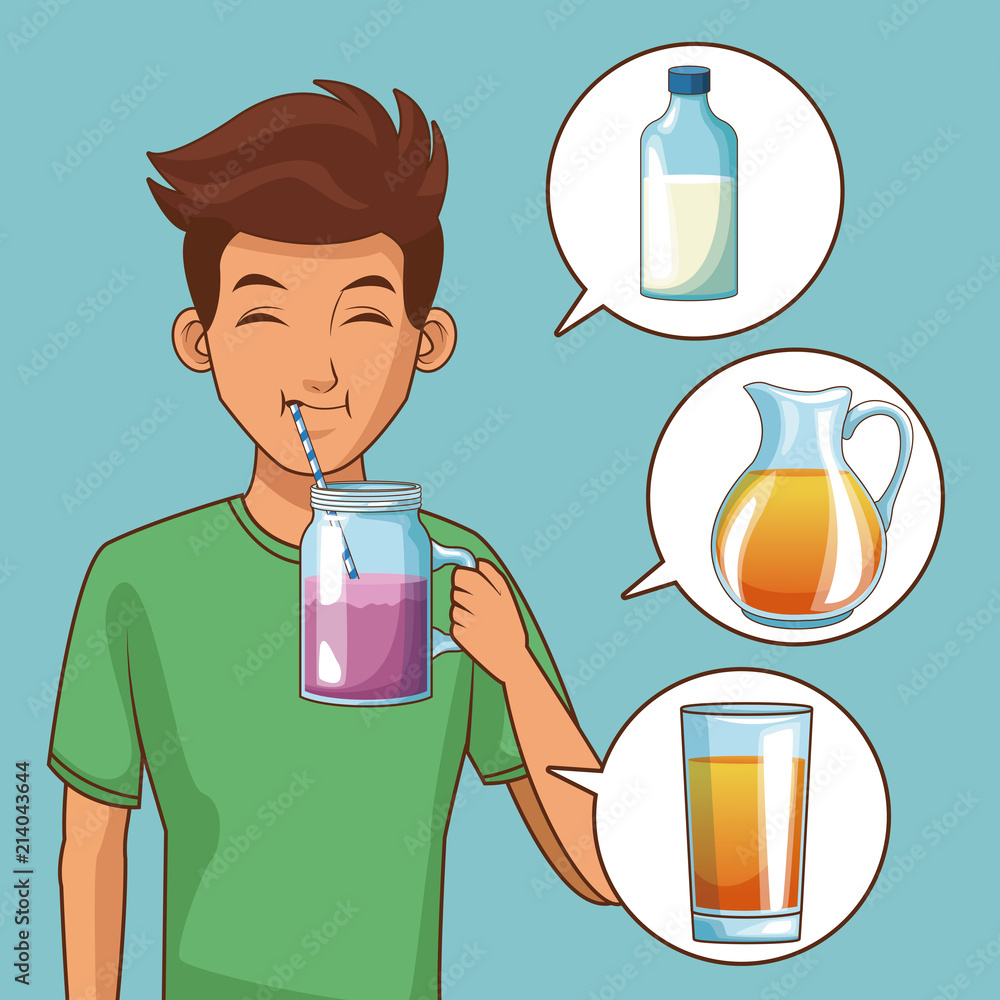 Young man drinking natural juice vector illustration graphic design Young man drinking natural juice vector illustration graphic design