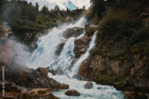 Photography Rutor Waterfall in forest of Valle D'Aosta