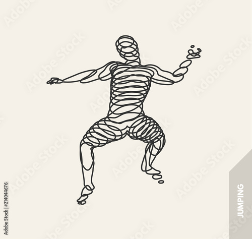 Jumping man. Freedom concept. 3d vector Illustration. Wire connection to virtual reality.