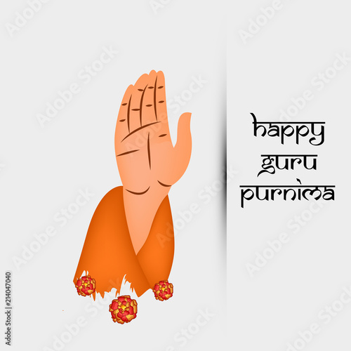 illustration of hand giving blessing with happy Guru Purnima text on the occasion of hindu festival Guru Purnima celebrated in India