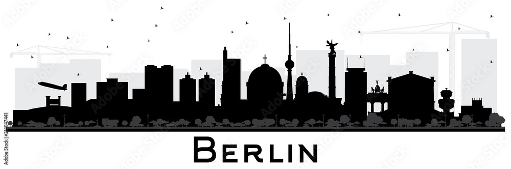 Berlin Germany Skyline Silhouette with Black Buildings Isolated on White.