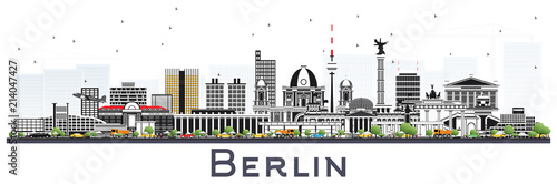 Berlin Germany Skyline with Gray Buildings Isolated on White