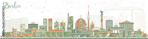 Berlin Germany City Skyline with Color Buildings.