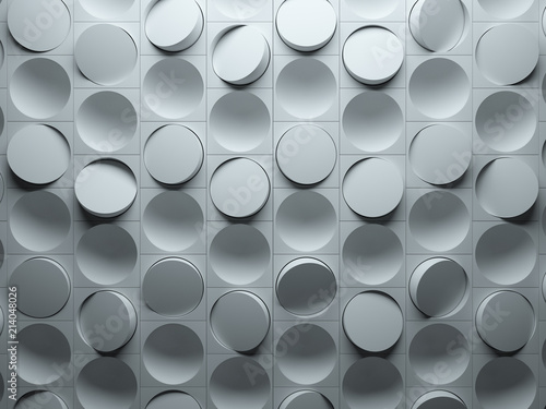 3d render abstract background made of repeatable semispheres in box geometric shapes with cutout. Pattern ornament.