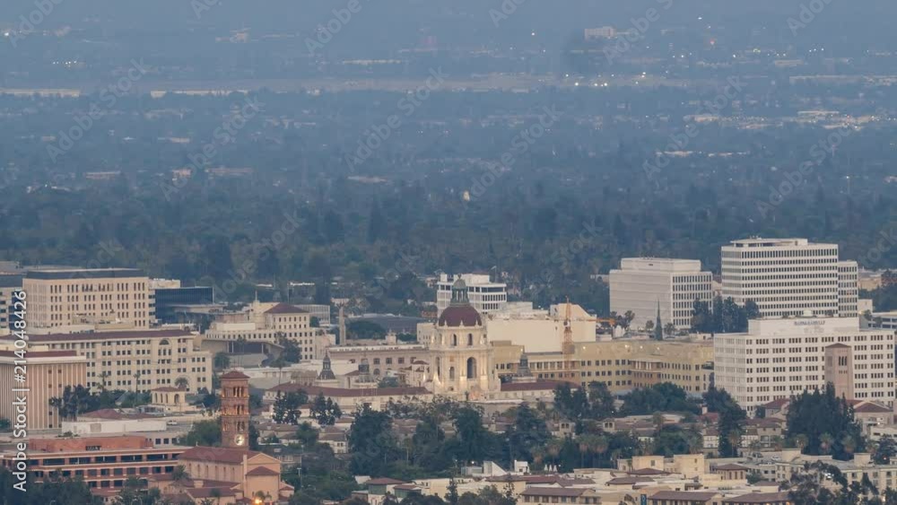 Sunset to night timelapse of the beautiful Rose Bowl, Pasadena City hall and Pasadena downtown view around twilight time Sunset to night timelapse of the beautiful Rose Bowl, Pasadena City hall and Pasadena downtown view around twilight time