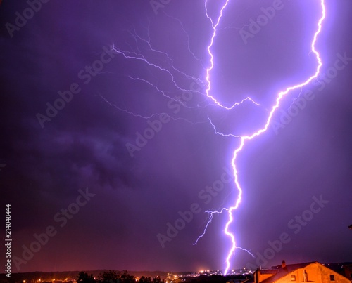 lightning over city in Malinska at Croatia