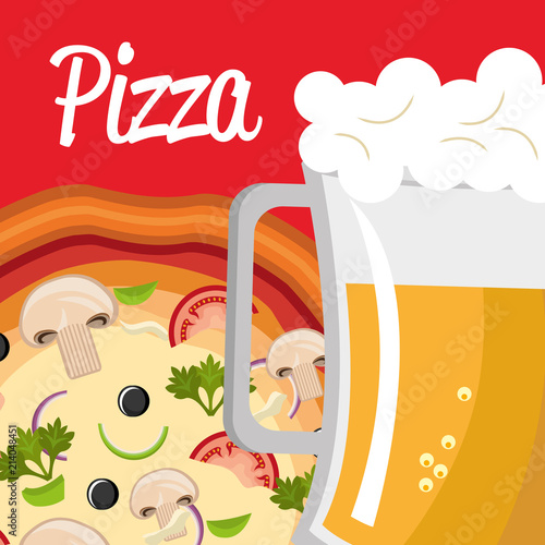 delicious italian pizza with beer