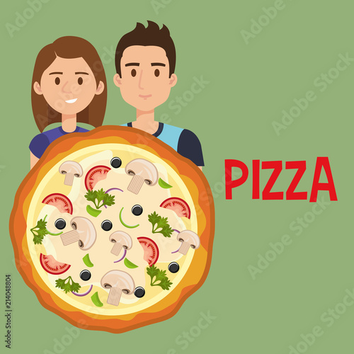 young couple with italian pizza