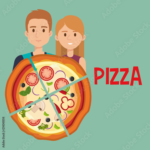young couple with italian pizza