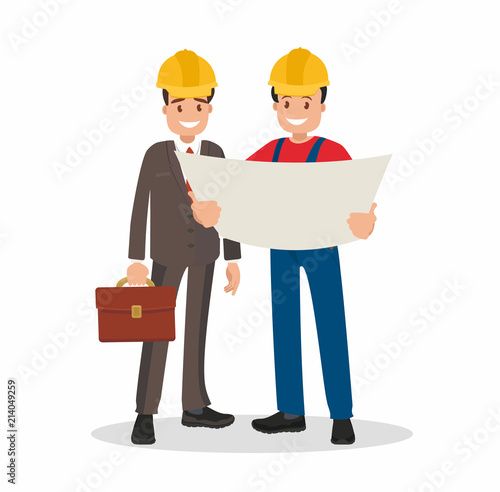 Engineer and foreman discuss draft building.