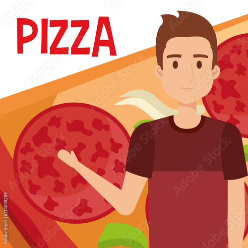 young man with italian pizza