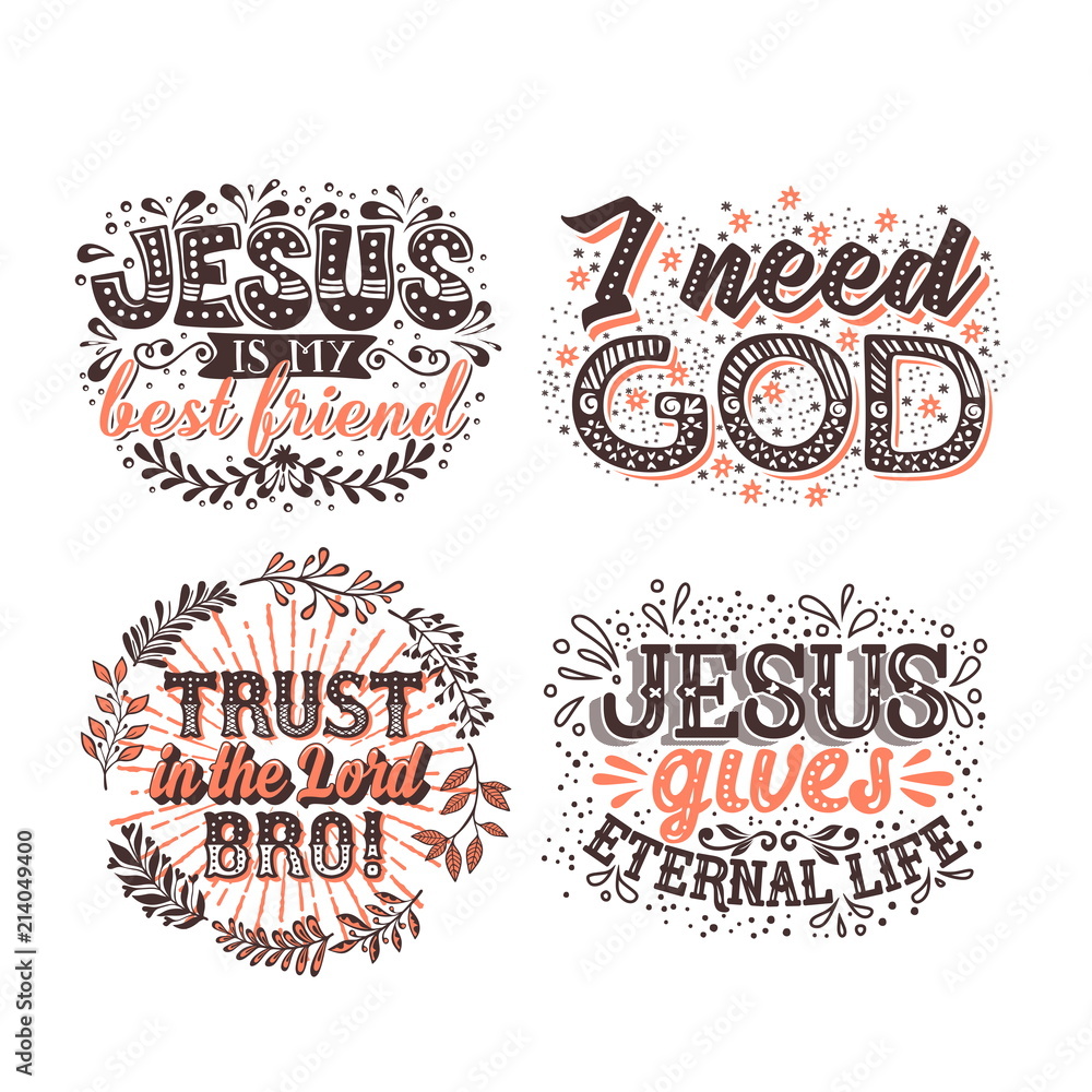 Fototapeta premium Christian typography and lettering. Illustrations of biblical phrases.