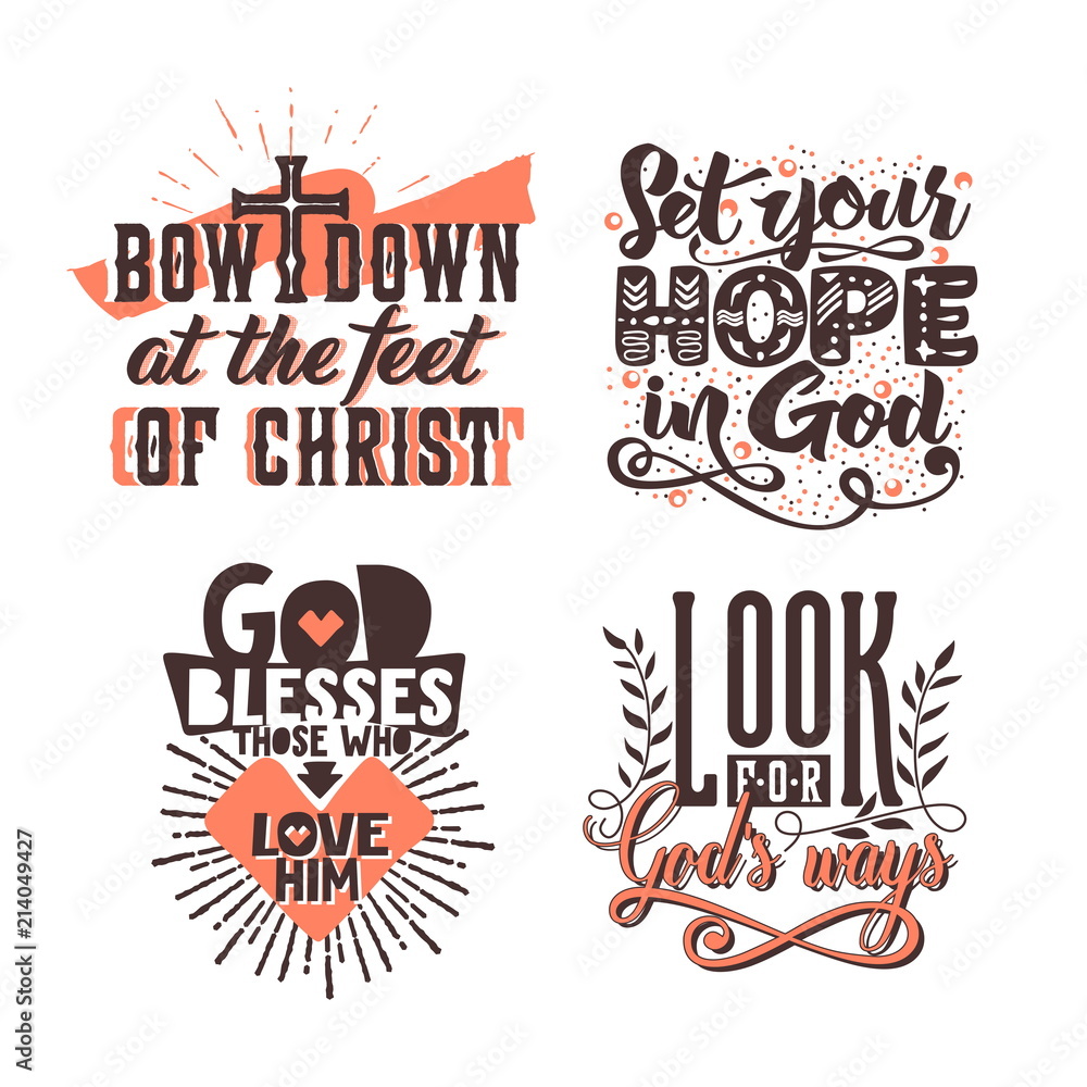 Naklejka premium Christian typography and lettering. Illustrations of biblical phrases.