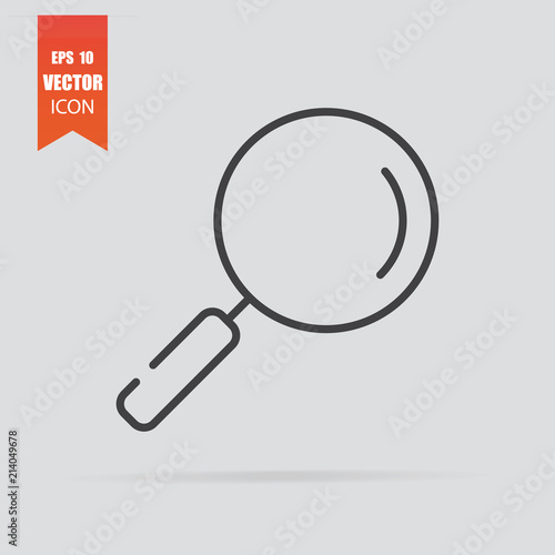 Magnifier icon in flat style isolated on grey background.