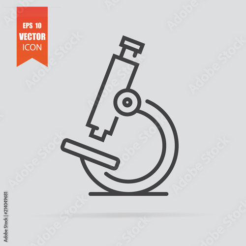 Microscope icon in flat style isolated on grey background.