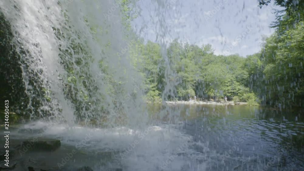 high speed shot from behind a waterfall high speed shot from behind a waterfall
