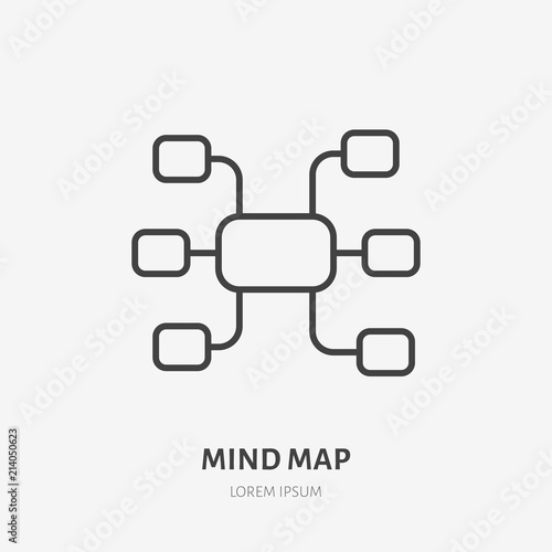 Mind map flat logo, project management, brainstorm icon. Data visualization vector illustration. Sign for business infographic.