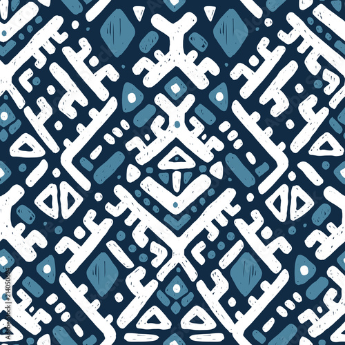 Ikat ornament. Tribal pattern in Aztec style. Hand Drawn folklore seamless pattern